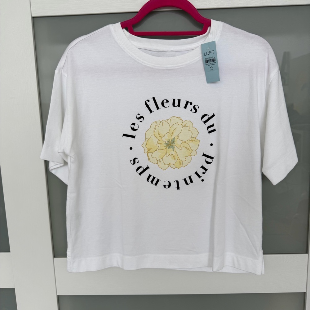 LOFT White Tee with Pink Accent